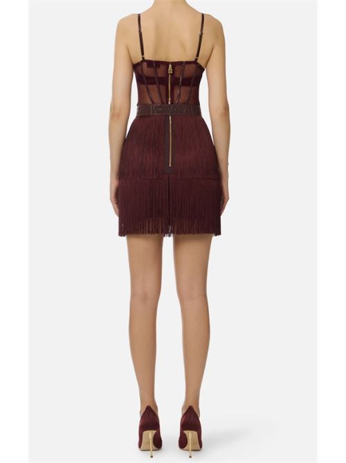 MINI ABITO IN TULLE E FRANGE ELISABETTA FRANCHI | AB82556E2EA4 Merlot